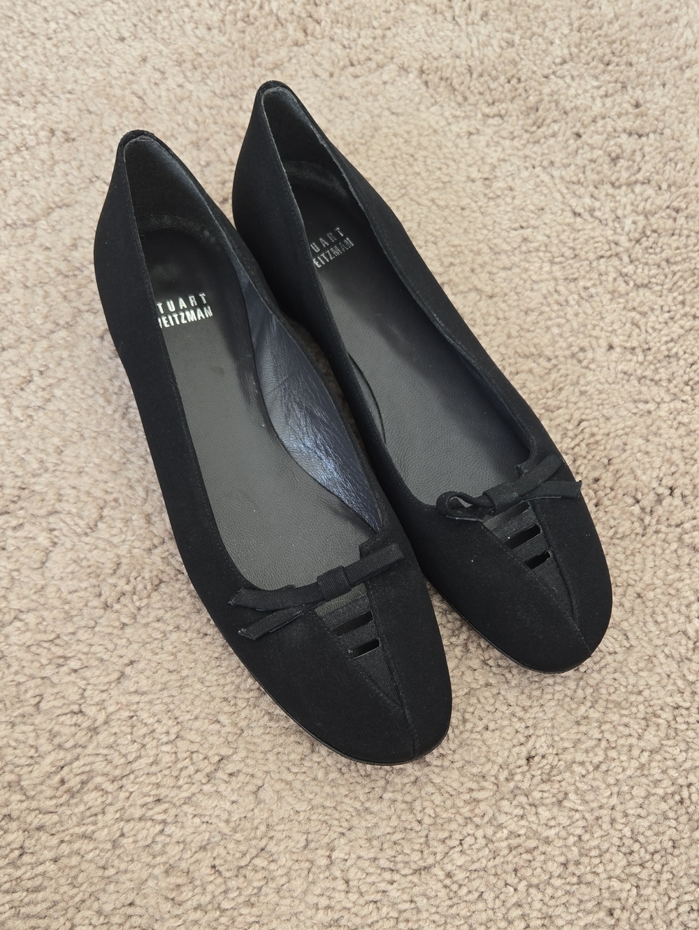 Stuart Weitzman Black Bow Accent Slip-on Ballet Flats Size 8.5 M‎ Fabric Upper - Picture 2 of 16